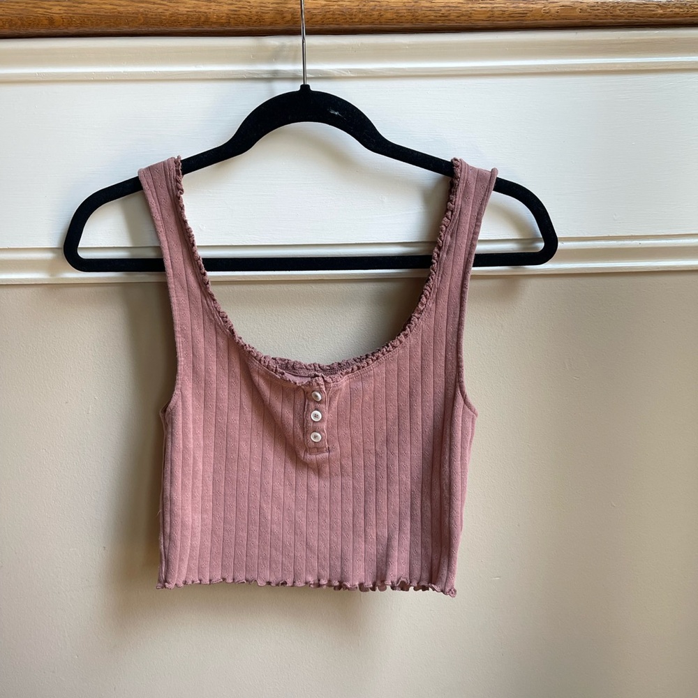 American Eagle Outfitters Pink Ribbed Crop Tank Top